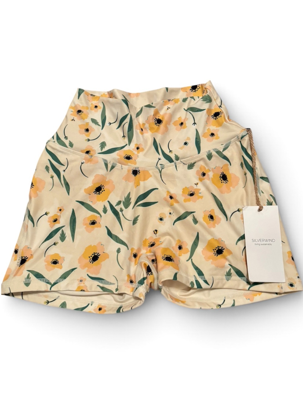Silverwind Cream Floral High-Rise Athletic Shorts with Yellow Flowers